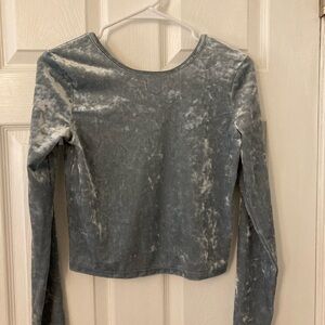 GAP Girls Long Sleeve Velvet Top - Silver Gray